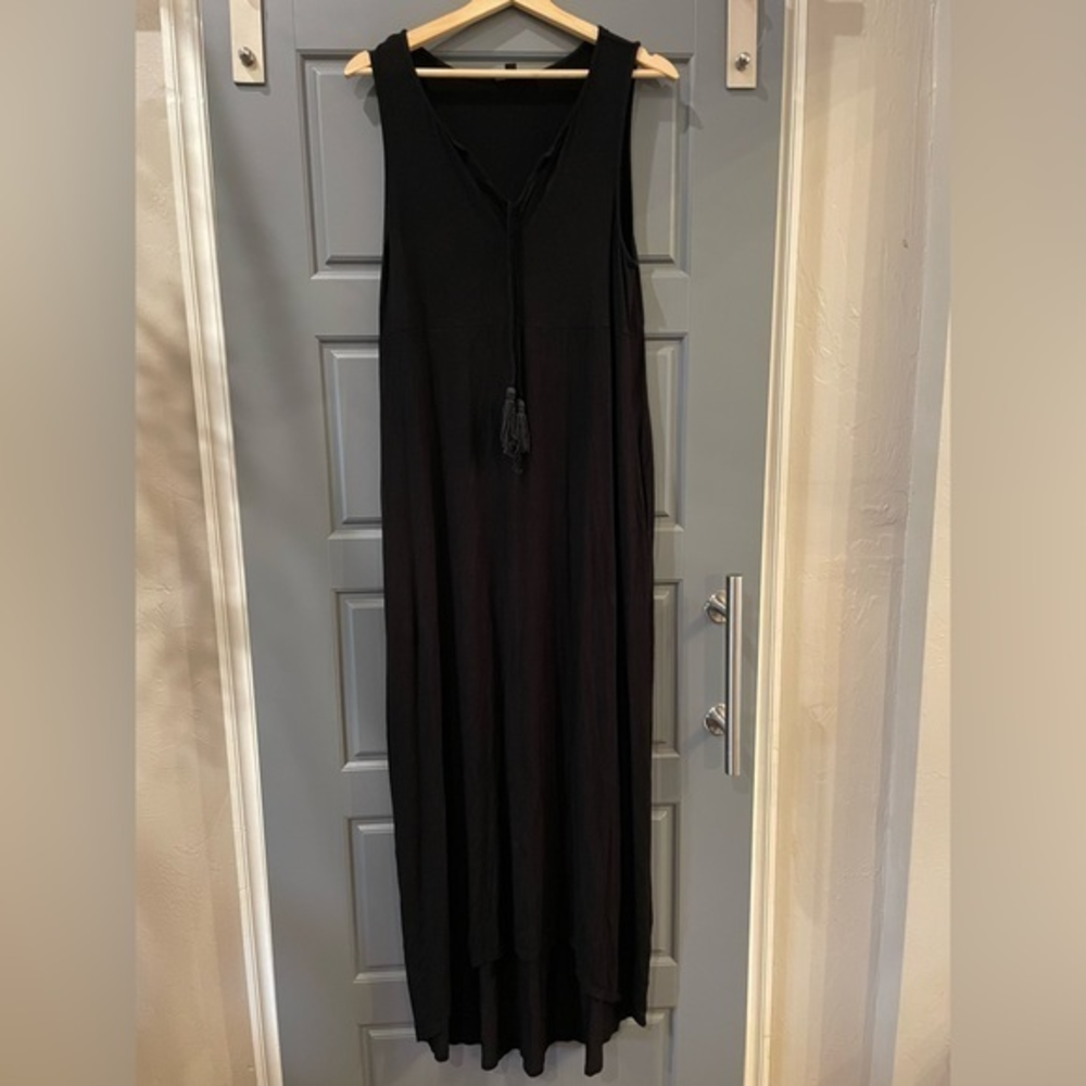 Rachel Zoe A Pea in the Pod Black Maternity Maxi Dress Tassel V-Neck Medium